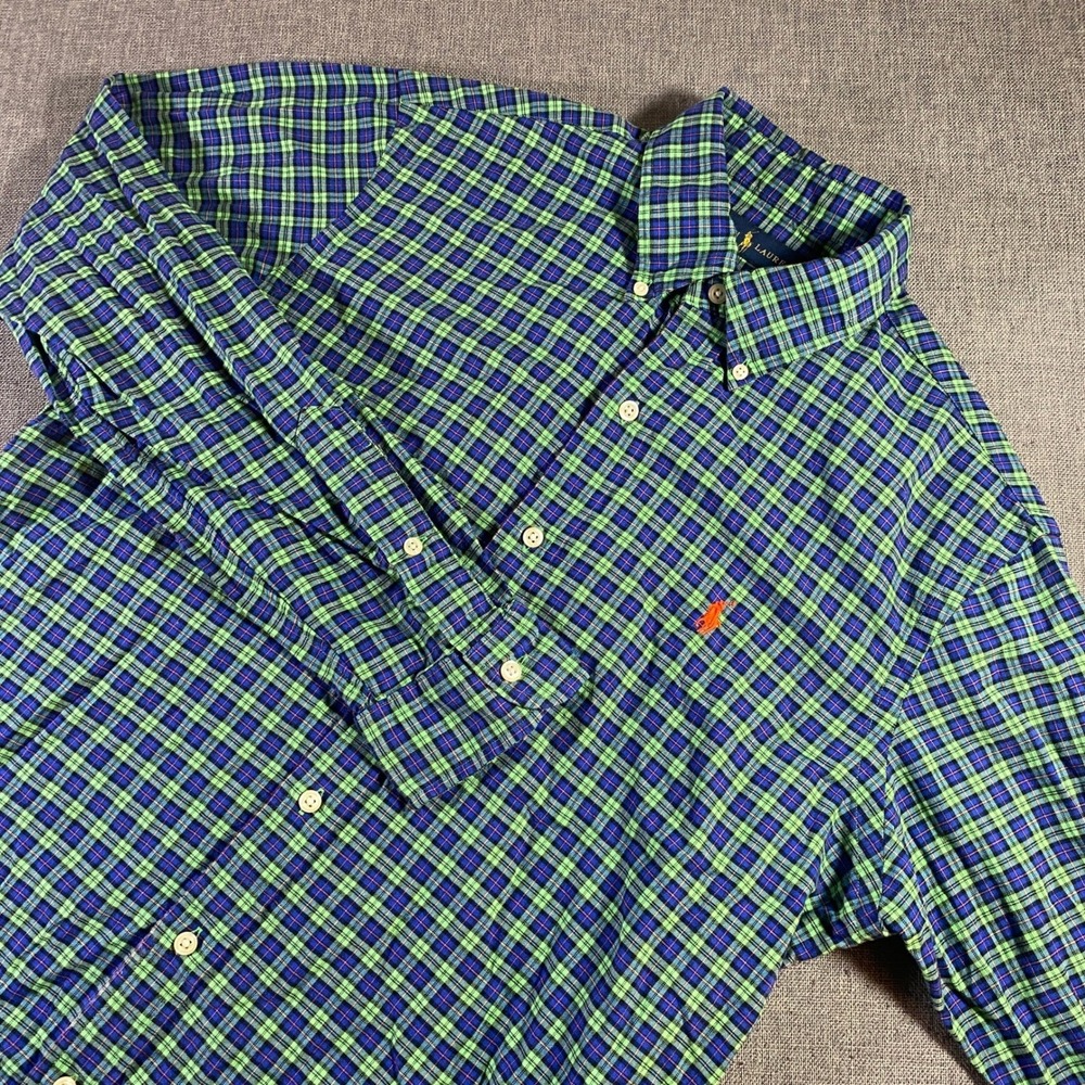 Ralph Lauren Plaid Button Down Shirt Men's Medium‎ Green Blue Orange Pony